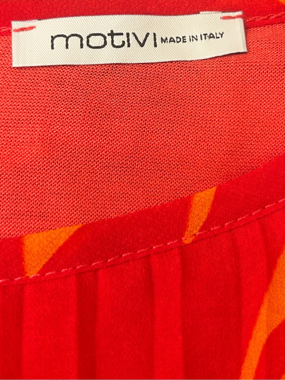 Motivi Georgette Botanical Print Pleated Midi Dress Red Orange Size 8 - Picture 7 of 9